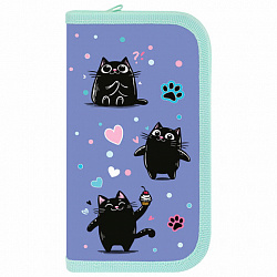 Пенал ПИФАГОР, 2 отделения, ламинированный картон, 19х11 см, "Funny cats", 273481