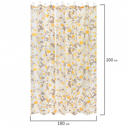 Шторка для ванной ПОЛИЭСТЕР, 180х200 см, кольца в комплекте, РАСТЕНИЯ, PRIMILA (ПРИМИЛА), 700085