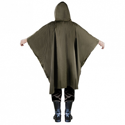 Дождевик-пончо хаки на кнопках многоразовый с ПВХ покрытием и мешком для хранения ГРАНДМАСТЕР, 610882
