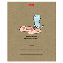 Тетрадь 18 л., HATBER клетка, обложка картон КРАФТ, "На мягких лапках" (микс в спайке), 068447, 18Т5В1