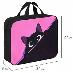 Папка на молнии с ручками BRAUBERG А4, 1 отделение, полиэстер, 80 мм, "Hiding cat", 274506