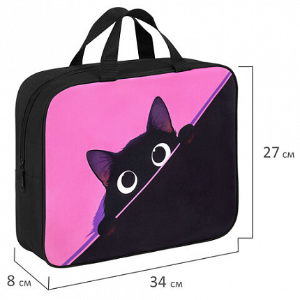 Папка на молнии с ручками BRAUBERG А4, 1 отделение, полиэстер, 80 мм, "Hiding cat", 274506
