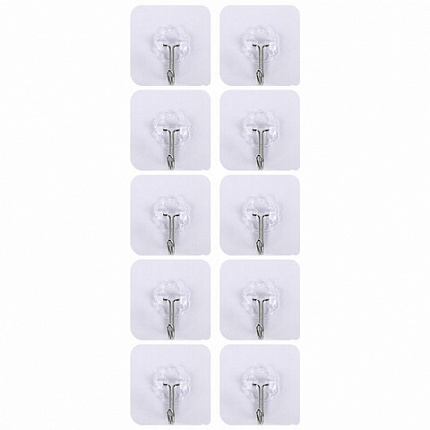 Крючки самоклеящиеся универсальные 6х6 см, КОМПЛЕКТ 10 шт., сталь + ПВХ, LAIMA Home, 608791