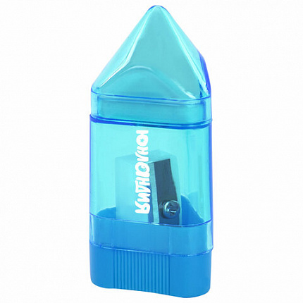 Точилка ЮНЛАНДИЯ "Карандашик" с контейнером и ластиком 2 в 1, НАБОР 4 ШТУКИ, 272508