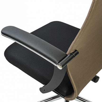 Кресло BRABIX PREMIUM "Ultimate EX-801" хром, плотная двойная сетка Х2, черное/коричневое, 532920