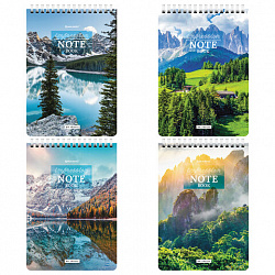 Блокнот А5, 146х206 мм, 60 л., гребень, картон, жесткая подложка, клетка, BRAUBERG, "Горные пейзажи", 114367