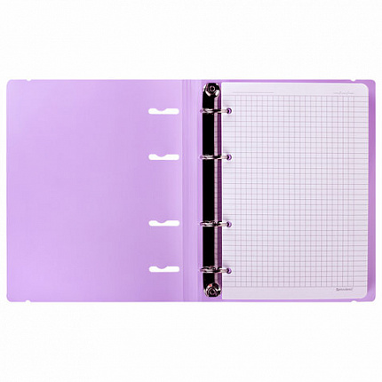 Тетрадь на кольцах А5 175х220мм, 120л, пластик, с резинкой, BRAUBERG, Сиреневый, 404620