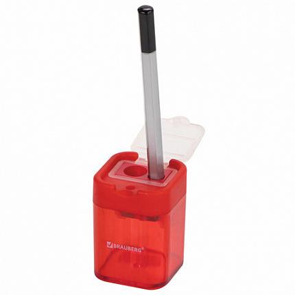 Точилка BRAUBERG "Peak", 2 отверстия для чернографитных карандашей (в том числе утолщенных), с контейнером, пластиковая, ассорти, 226945