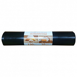 Мешки для мусора 120 л, черные, в рулоне 10 шт., ПВД, 80 мкм, 70х108 см, особо прочные, КБ, 3156