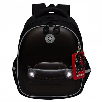 Ранец GRIZZLY анатомическая спинка, c бейджем, для мальчиков, "BLACK CAR", 36х28х20 см, RAz-587-7/1