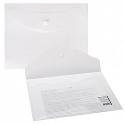 Папка-конверт с кнопкой МАЛОГО ФОРМАТА (240х190 мм), А5, матовая прозрачная, 0,18 мм, BRAUBERG, 227314