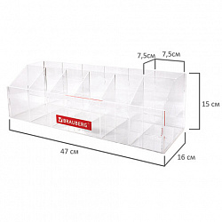 Подставка под письменные принадлежности BRAUBERG, 12 отделений, 15х47х16 см, оргстекло, 505924