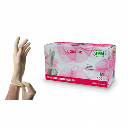 Перчатки латексные смотровые SFM Grip-Surface/ L 254 SC, Германия, 50 пар (100 штук), размер 6-7, S (малый)