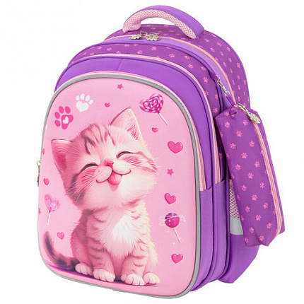 Рюкзак SNOOBAG (СНУБЭГ) MIND с пеналом в комплекте, 2 отделения, "Teasing kitty", 40х28х18 см, 274443