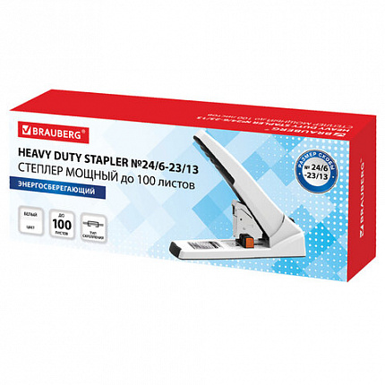 Степлер ЭНЕРГОСБЕРЕГАЮЩИЙ МОЩНЫЙ № 24/6 - 23/13 BRAUBERG "ONE MOMENT", до 100 листов БЕЗ УСИЛИЙ, 272738