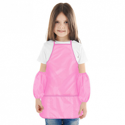 Фартук с нарукавниками для уроков труда ПИФАГОР, 3 кармана, стандартный размер, 44x55 см, розовый, 273757