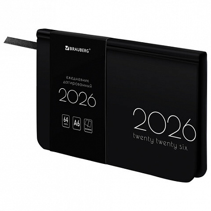 Еженедельник датированный 2026 МАЛЫЙ ФОРМАТ 95х155 мм, А6, BRAUBERG "Vista", под кожу, "Black coal", 117205