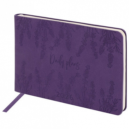 Еженедельник датированный 2026 МАЛЫЙ ФОРМАТ 105х160 мм, А6, BRAUBERG "Imprint", тиснение, фиолетовый, 117210