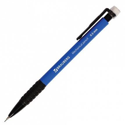 Карандаш механический 0,5 мм, BRAUBERG "Comfort", ластик, резиновый грип, корпус синий, 180283
