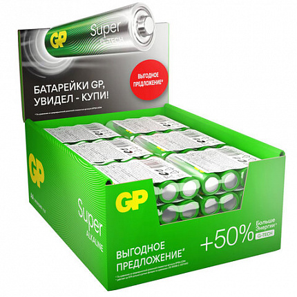 Батарейки КОМПЛЕКТ 4 шт., GP Super G-Tech, AA (LR06, 15 А), алкалиновые, пальчиковые, в пленке, 15AA21, 15ARS-2SB4