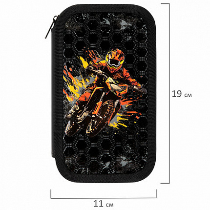 Пенал ЮНЛАНДИЯ, 2 отделения, ламинированный картон, конгрев, 19х11 см, "Fire moto", 273496