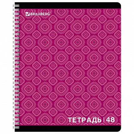 Тетрадь А5, 48 л., BRAUBERG, гребень, клетка, обложка картон, МОНОХРОМ 2, 402046