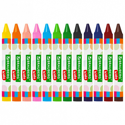Восковые мелки утолщенные BRAUBERG KIDS, НАБОР 12 цветов, 271695