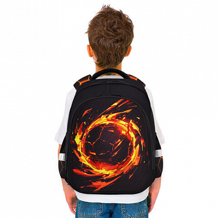 Ранец BRAUBERG KIDS STANDARD, 2 отделения, Fire split, 3D-панель, 36х28х14 см, 273147