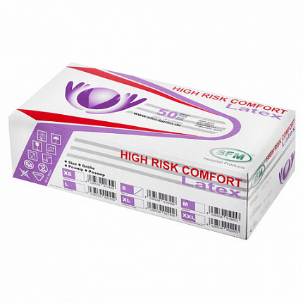 Перчатки латексные смотровые особо прочные SFM HIGH RISK COMFORT, Германия, 25 пар (50 штук), размер 6-7, S (малый)