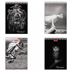 Блокнот А5, 146х205 мм, 60 л., гребень, картон, жесткая подложка, клетка, BRAUBERG, "Животные", 129810