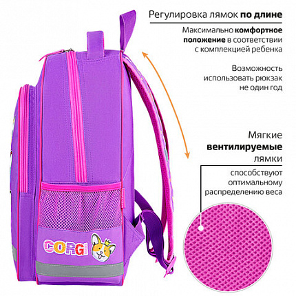 Рюкзак ПИФАГОР SCHOOL, 1 отделение, 3 кармана, "Королевские корги", 38x28х14 см, 272085