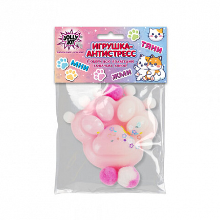 Игрушка-антистресс "ЦВЕТНАЯ КОШАЧЬЯ ЛАПКА С ПОМПОНАМИ", 7х6 см, ассорти 4 вида, дисплей, JOLLY JOT (ДЖОЛЛИ ДЖОТ), 665770