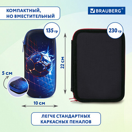 Пенал BRAUBERG, 1 отделение, 1 откидная планка, EVA, 22х10х5 см, "Score goal", 273511