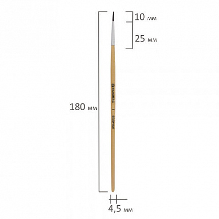 Кисть BRAUBERG, белка, круглая, № 1, 200178