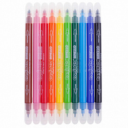 Фломастеры двухсторонние CARIOCA (Италия) "Birello", 10 цветов, 2 пишущих узла 2,5 и 5 мм, суперсмываемые