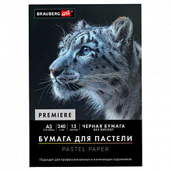 Бумага для пастели АБРАЗИВНАЯ А3 в папке, 15 листов, ЧЕРНАЯ, 240 г/м2, BRAUBERG ART, 117766