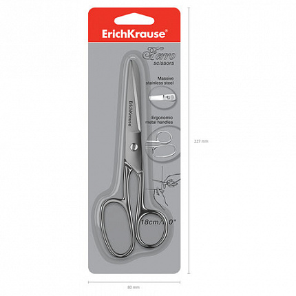 Ножницы ERICH KRAUSE "Ferro", 180 мм, серебристые, в картонной упаковке с европодвесом, 14852