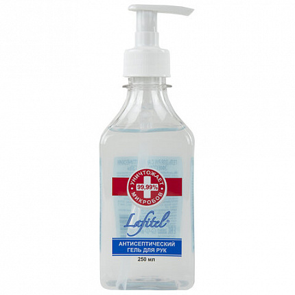 Антисептик-гель для рук спиртсодержащий (68%) с дозатором 250 мл LAFITEL (Лафитель), с экстрактом Алоэ, 095-006