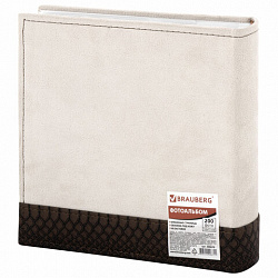 Фотоальбом BRAUBERG на 200 фотографий 10х15 см, под замшу, бумажные страницы, бокс, бежевый с коричневым, 390679