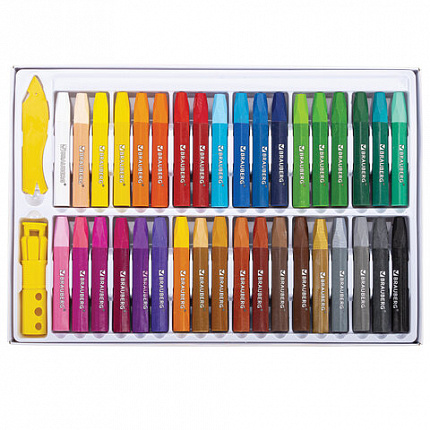 Пастель масляная восковые мелки утолщенные 36 цветов с точилкой, держателем и стеком, BRAUBERG PREMIUM, 272713