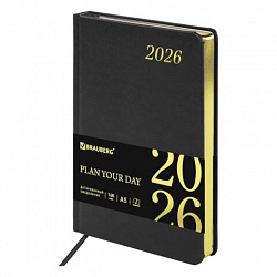 Ежедневник датированный 2026 А5 138x213 мм, BRAUBERG "Iguana", под кожу, черный, 117054