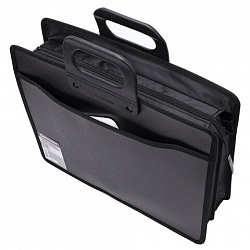 Папка-портфель пластиковая BRAUBERG А4+ (390х320х120 мм), 4 отделения, фактура под дерево, черная, 221391