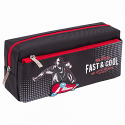 Пенал мягкий ЮНЛАНДИЯ, 2 отделения, полиэстер, "Skate", черный, 21х6х9 см, 270276