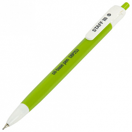 Ручка шариковая масляная автоматическая STAFF "OBP-253", СИНЯЯ, корпус ассорти, узел 0,7 мм, линия письма 0,35 мм, 142970