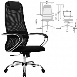 Кресло офисное МЕТТА "SU-B-8" хром, ткань-сетка, сиденье мягкое, черное