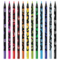 Карандаши цветные FUNSTER (ФАНСТЕР) МОНСТРИКИ, 12 цветов, черный корпус с принтом, трехгранные, 182065