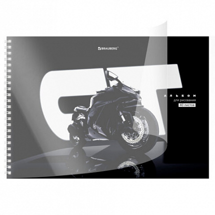 Альбом для рисования, пластиковая обложка, А4 40 л., гребень, BRAUBERG, 210х297мм, АССОРТИ-2 (8 видов), 107683