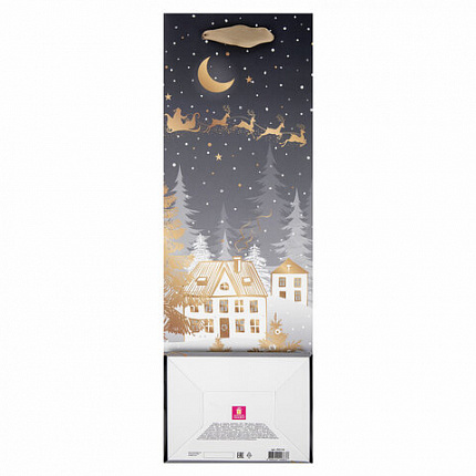 Пакет подарочный под бутылку (1 штука) новогодний 12x9x36 см, "Bottle", ассорти, ЗОЛОТАЯ СКАЗКА, 592134