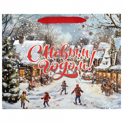 Пакет подарочный (1 шт.) новогодний 26х13х32 см "Winter Wonderland", фольга, ассорти, ЗОЛОТАЯ СКАЗКА, 592443