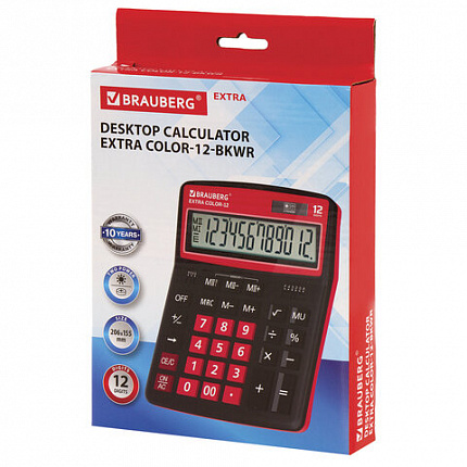 Калькулятор настольный BRAUBERG EXTRA COLOR-12-BKWR (206x155 мм), 12 разрядов, двойное питание, ЧЕРНО-МАЛИНОВЫЙ, 250479